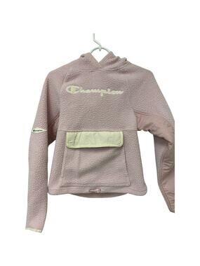 Champion Fleece Sherpa Pullover Hoodie Womens XS Pink Embroidered Long Sleeve